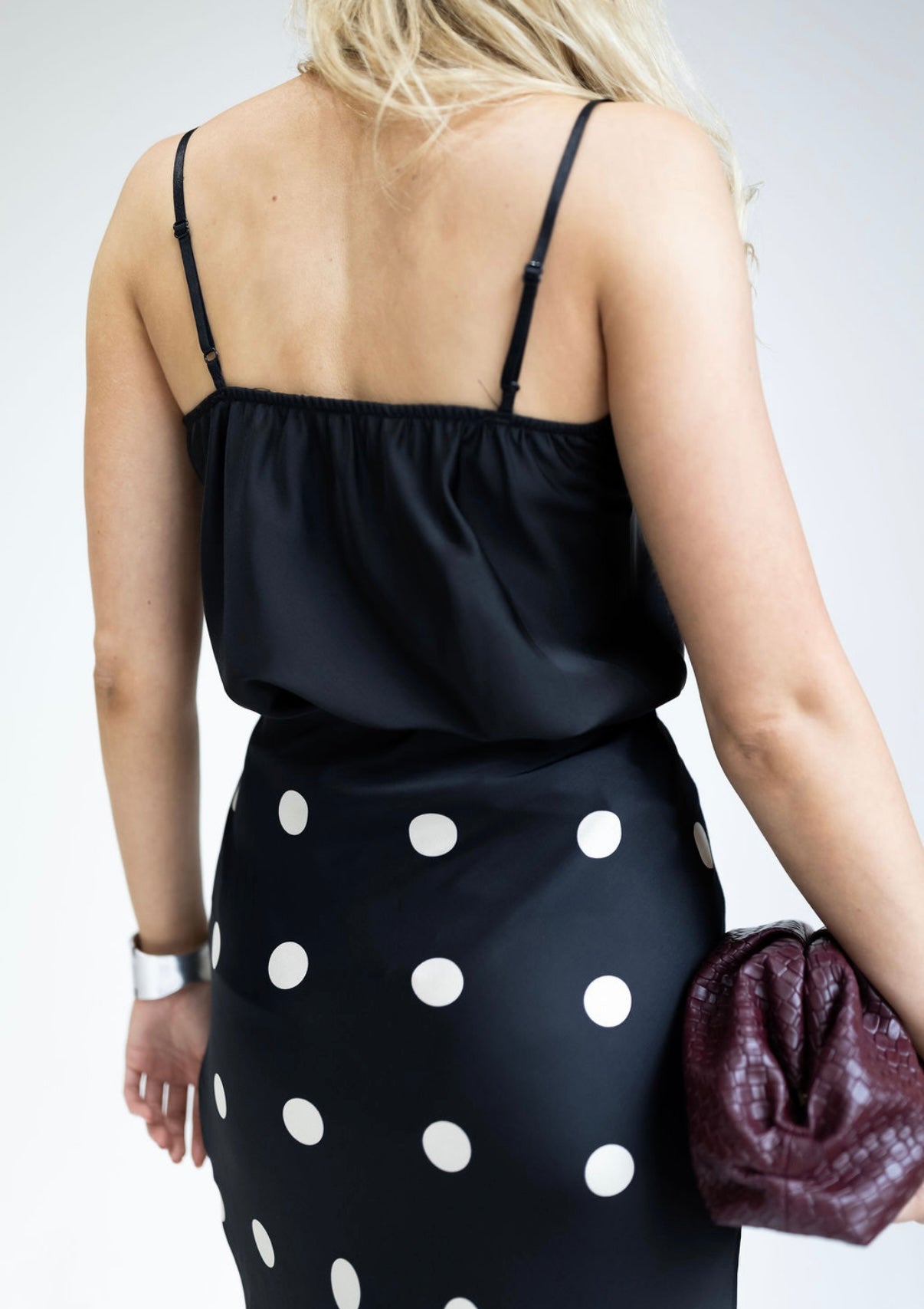 SATIN MIDI SKIRT IN POLKA DOT