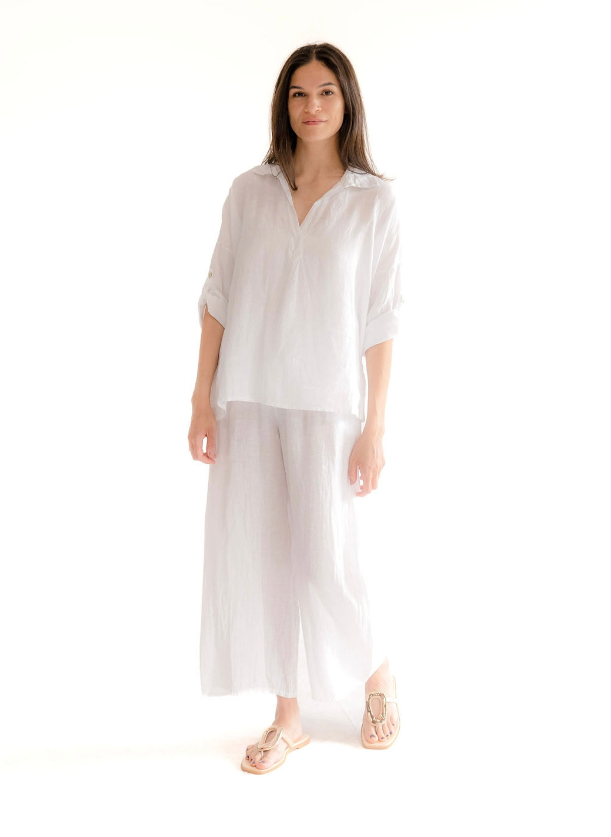 Linen Short-sleeve Tunic and Pants Set
