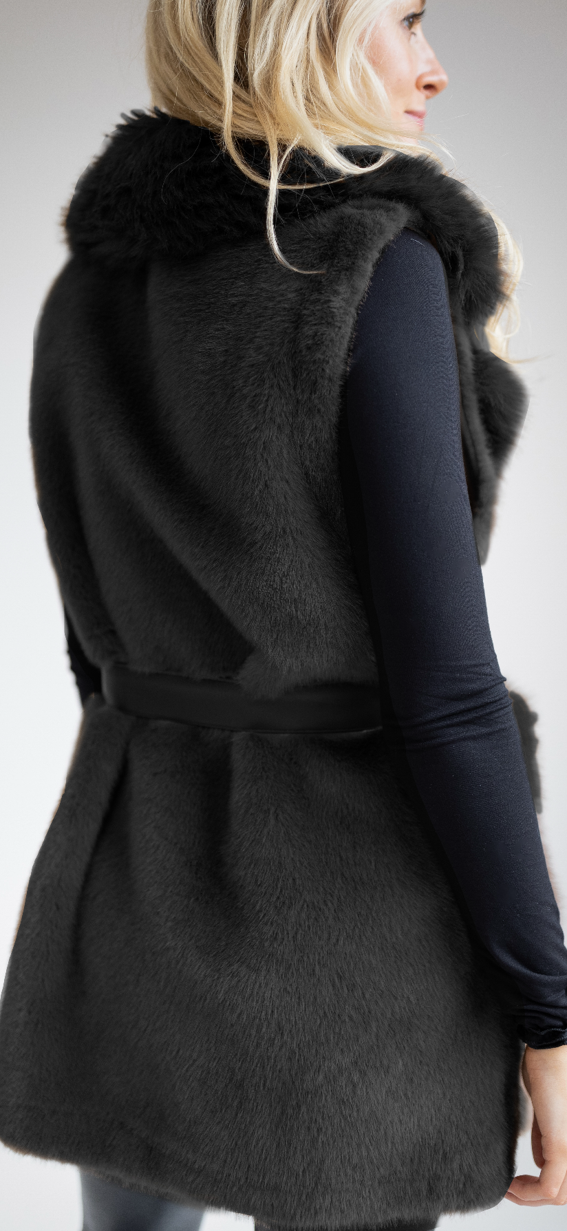 Faux Fur vest with leather belt