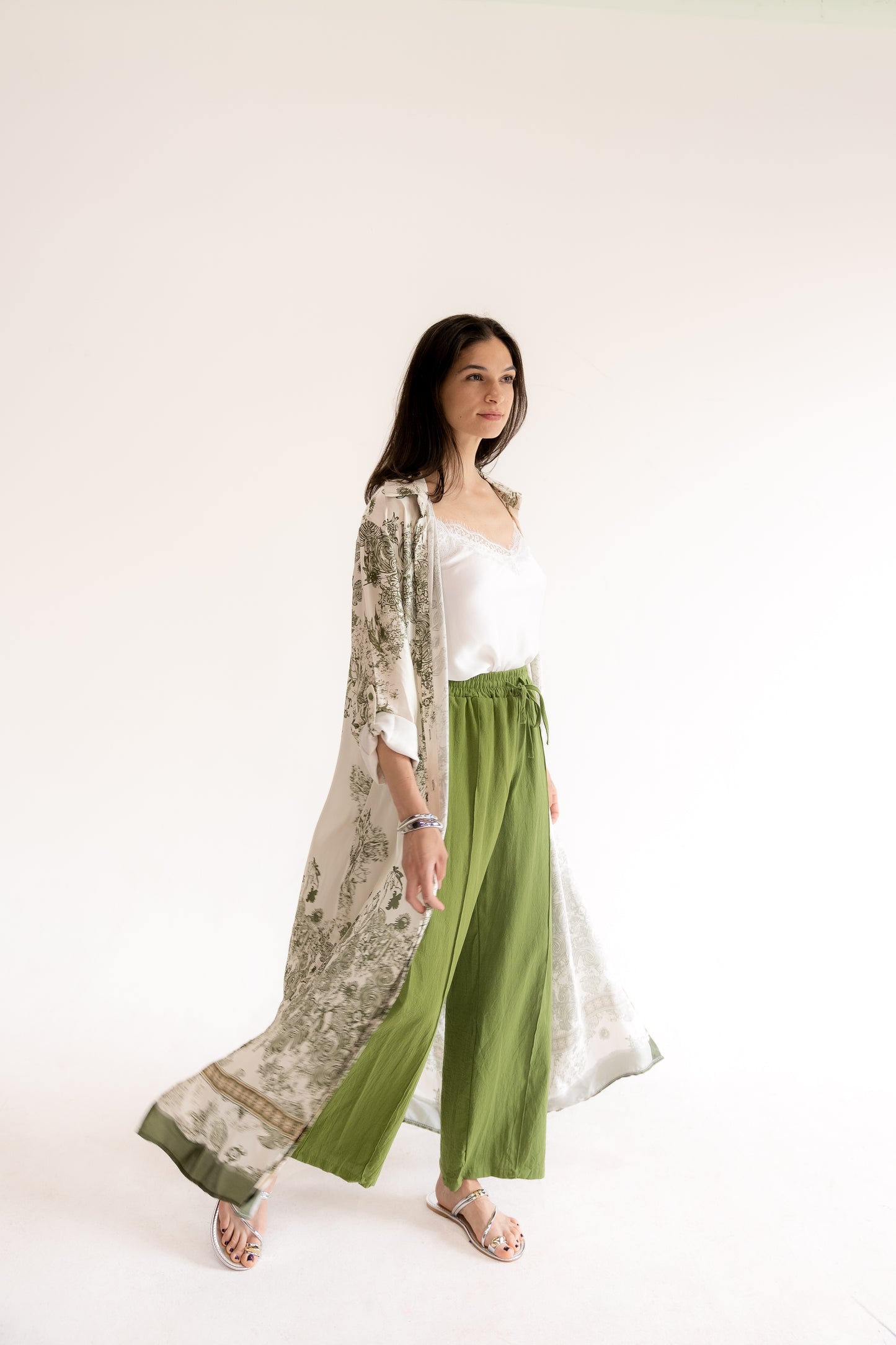 Satin Abstract Print Maxi Dress/ Duster