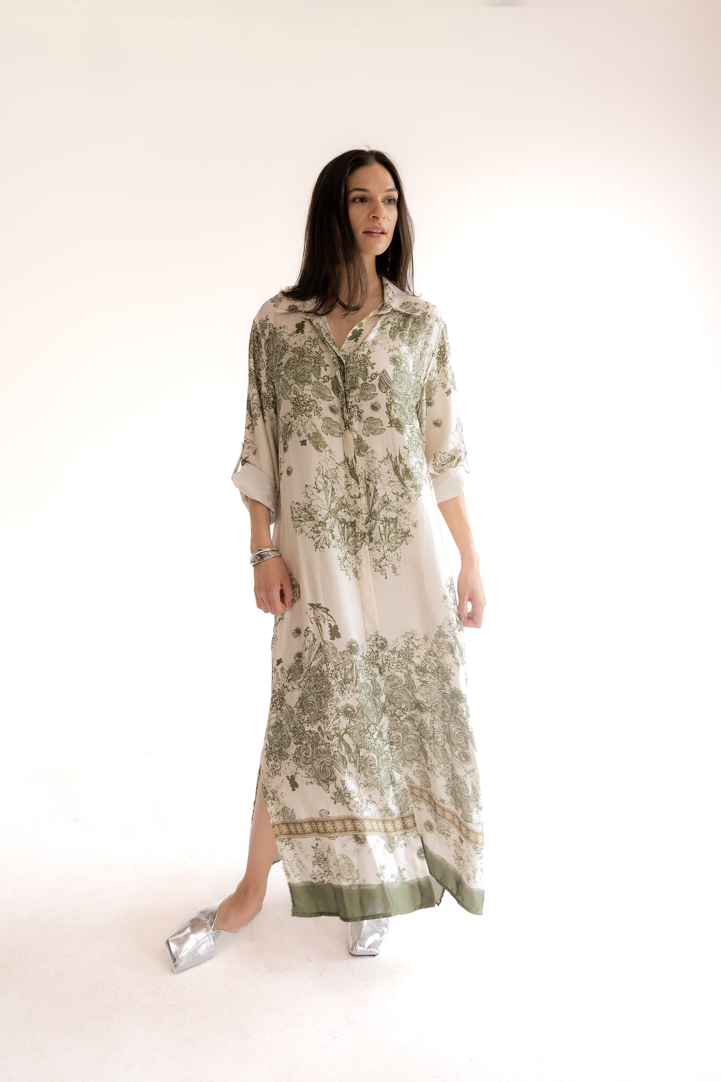 Satin Abstract Print Maxi Dress/ Duster