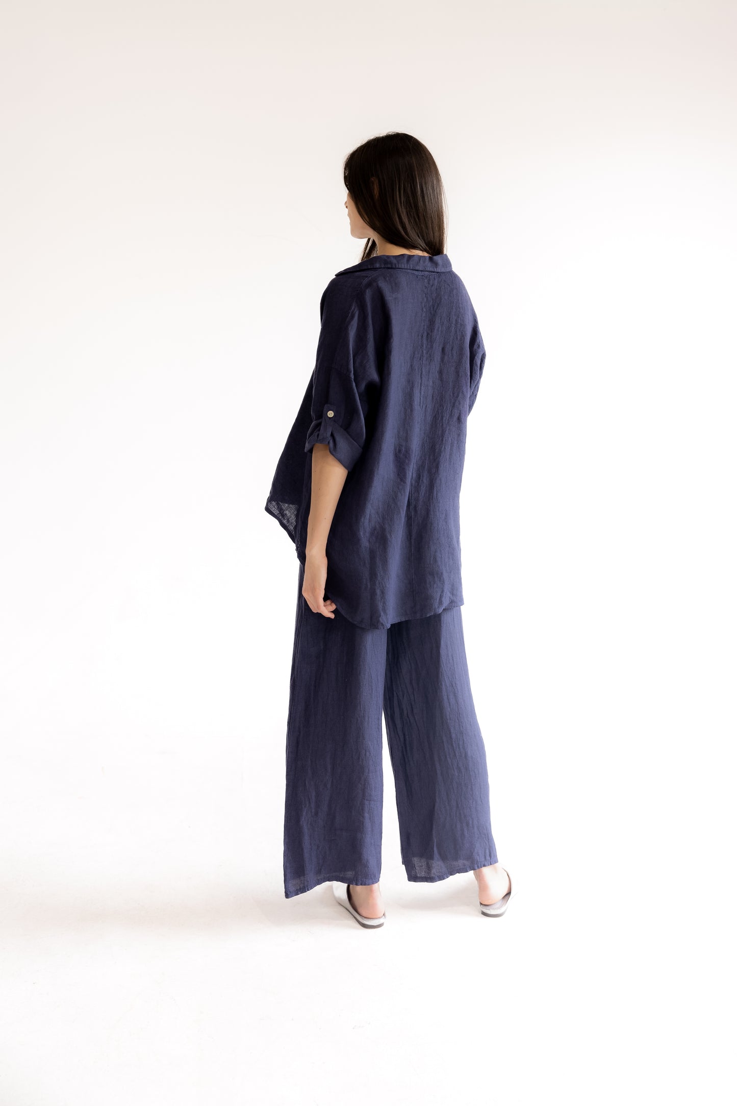 Linen Short-sleeve Tunic and Pants Set