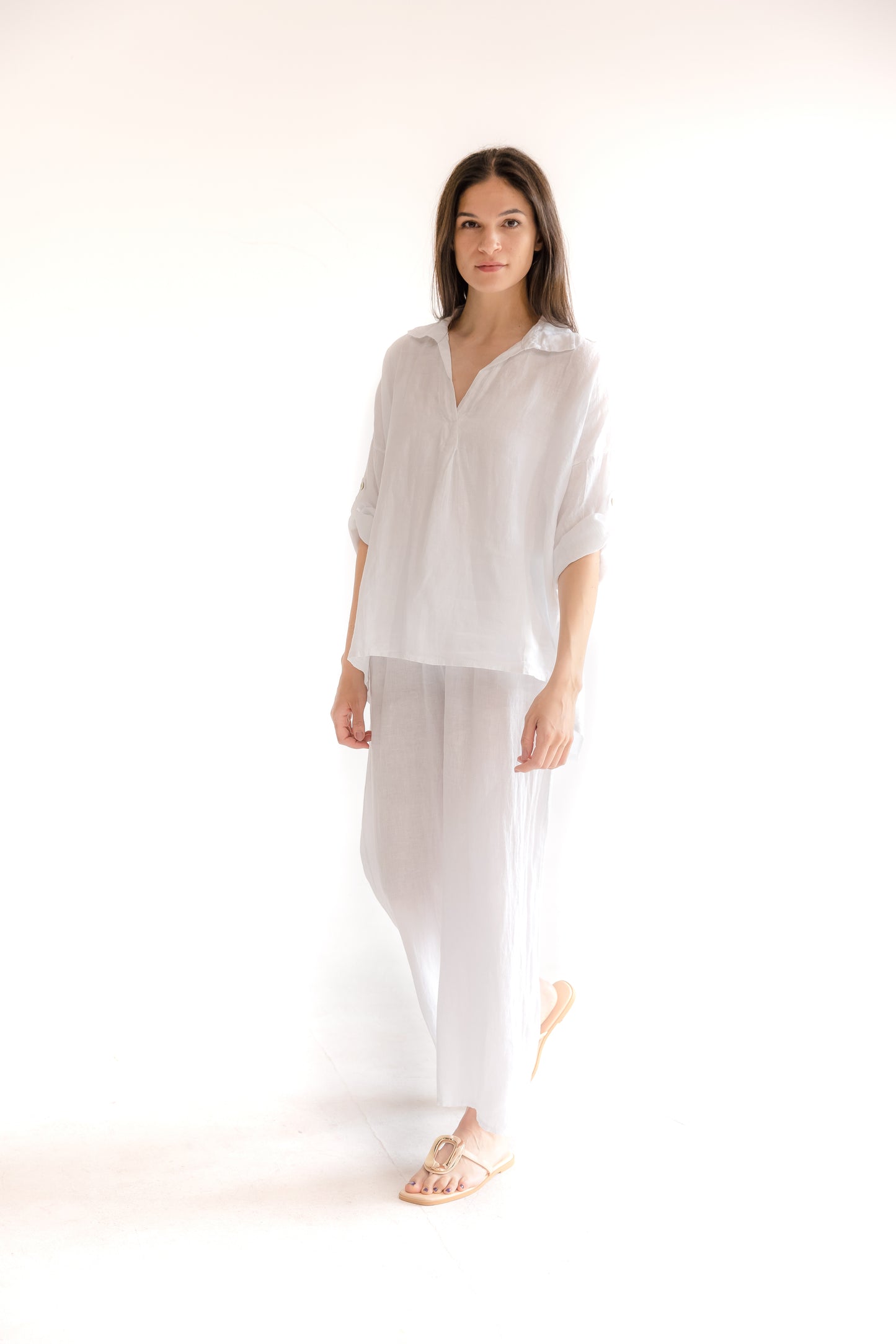 Linen Short-sleeve Tunic and Pants Set