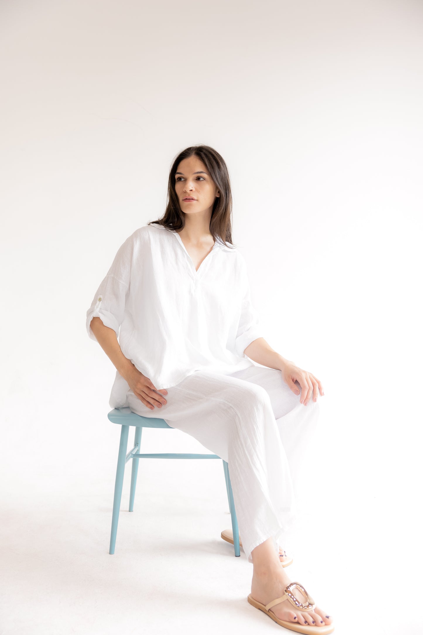 Linen Short-sleeve Tunic and Pants Set