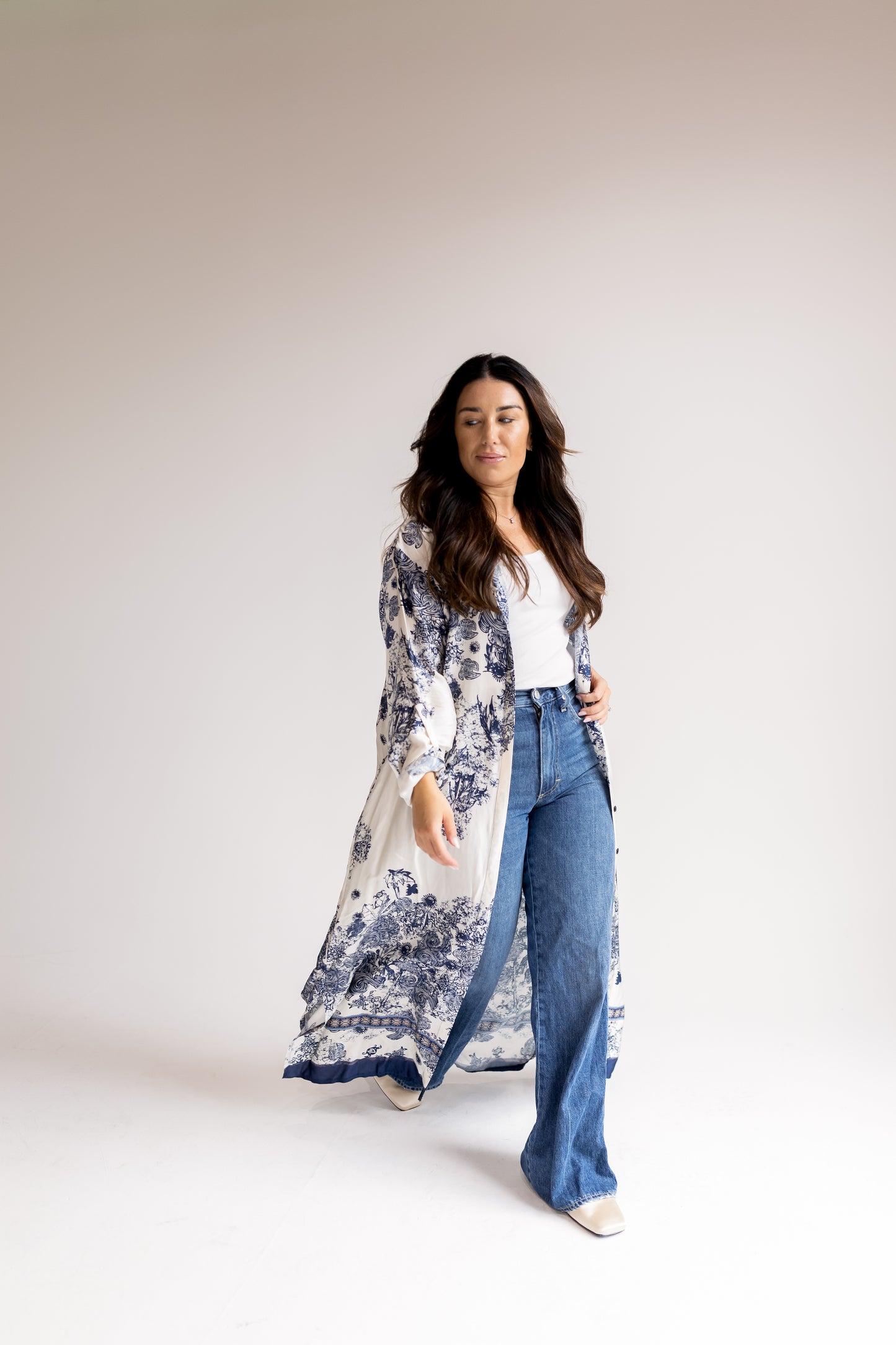 Satin Abstract Print Maxi Dress/ Duster