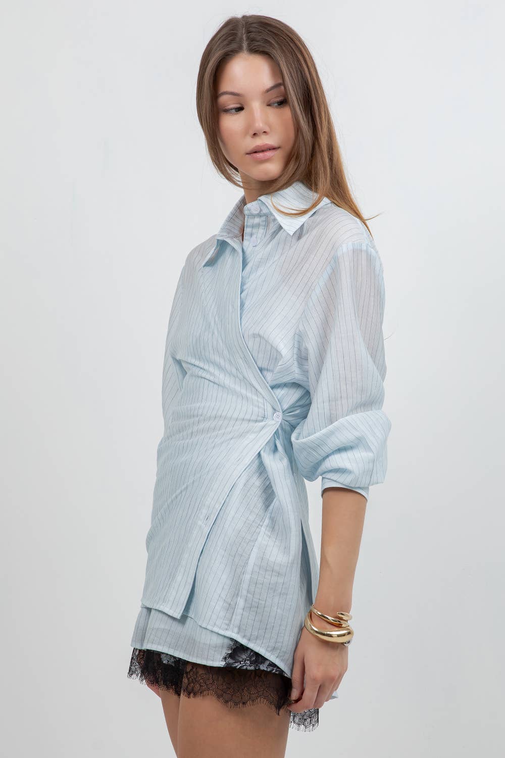 Light blue striped lace contrast short set