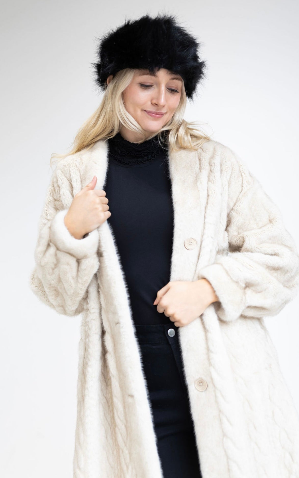Cable Knit Textured Faux Fur Jacket
