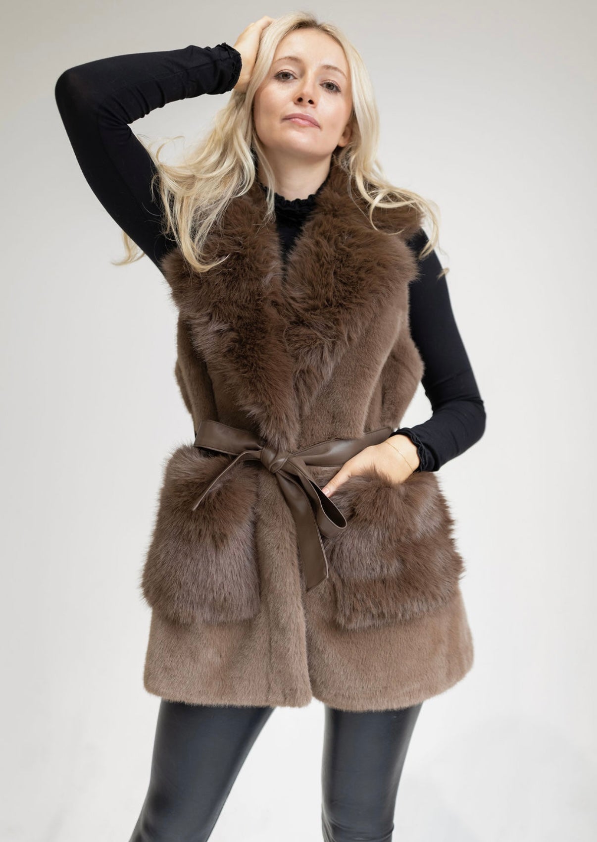 Faux Fur vest with leather belt