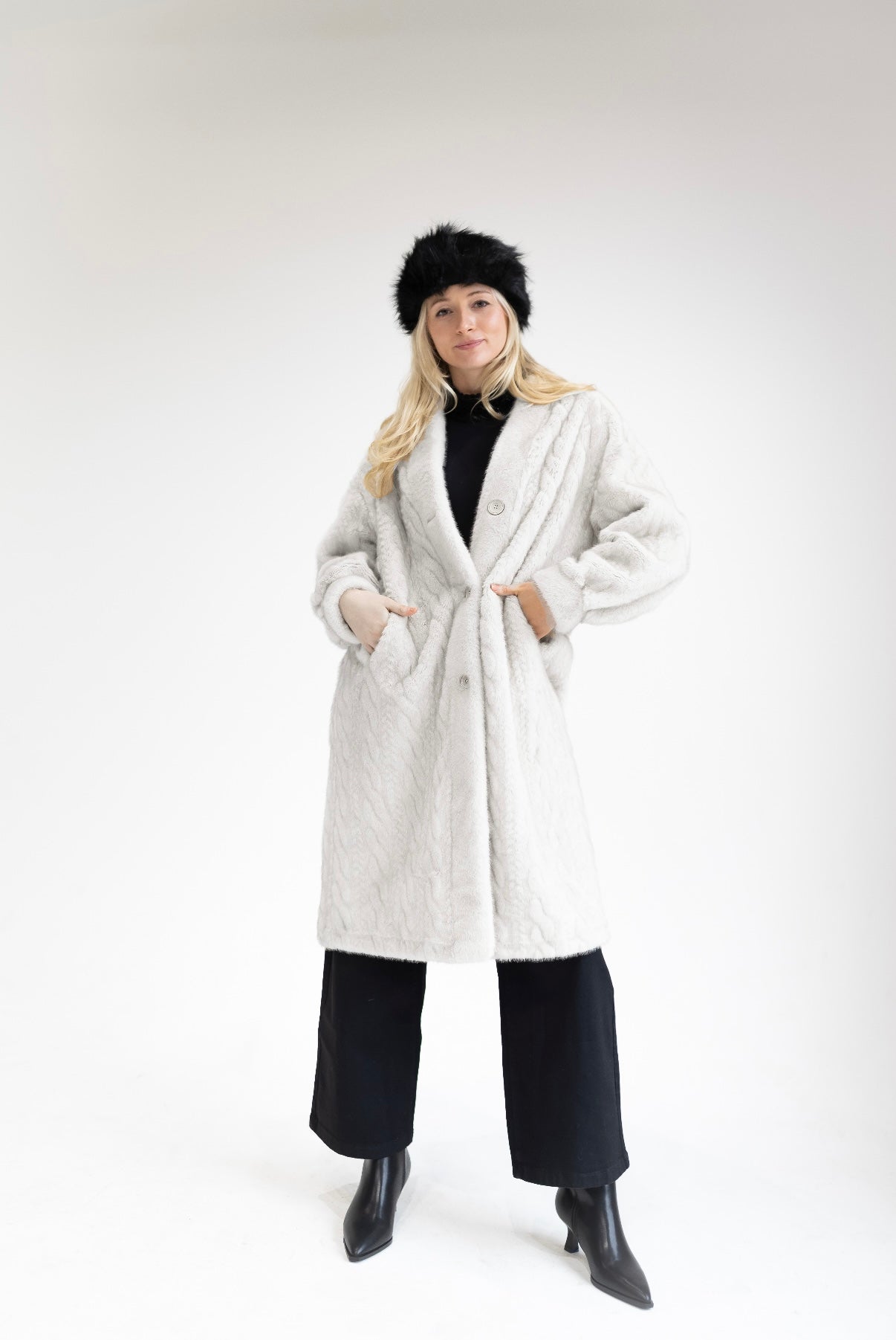 Cable Knit Textured Faux Fur Jacket