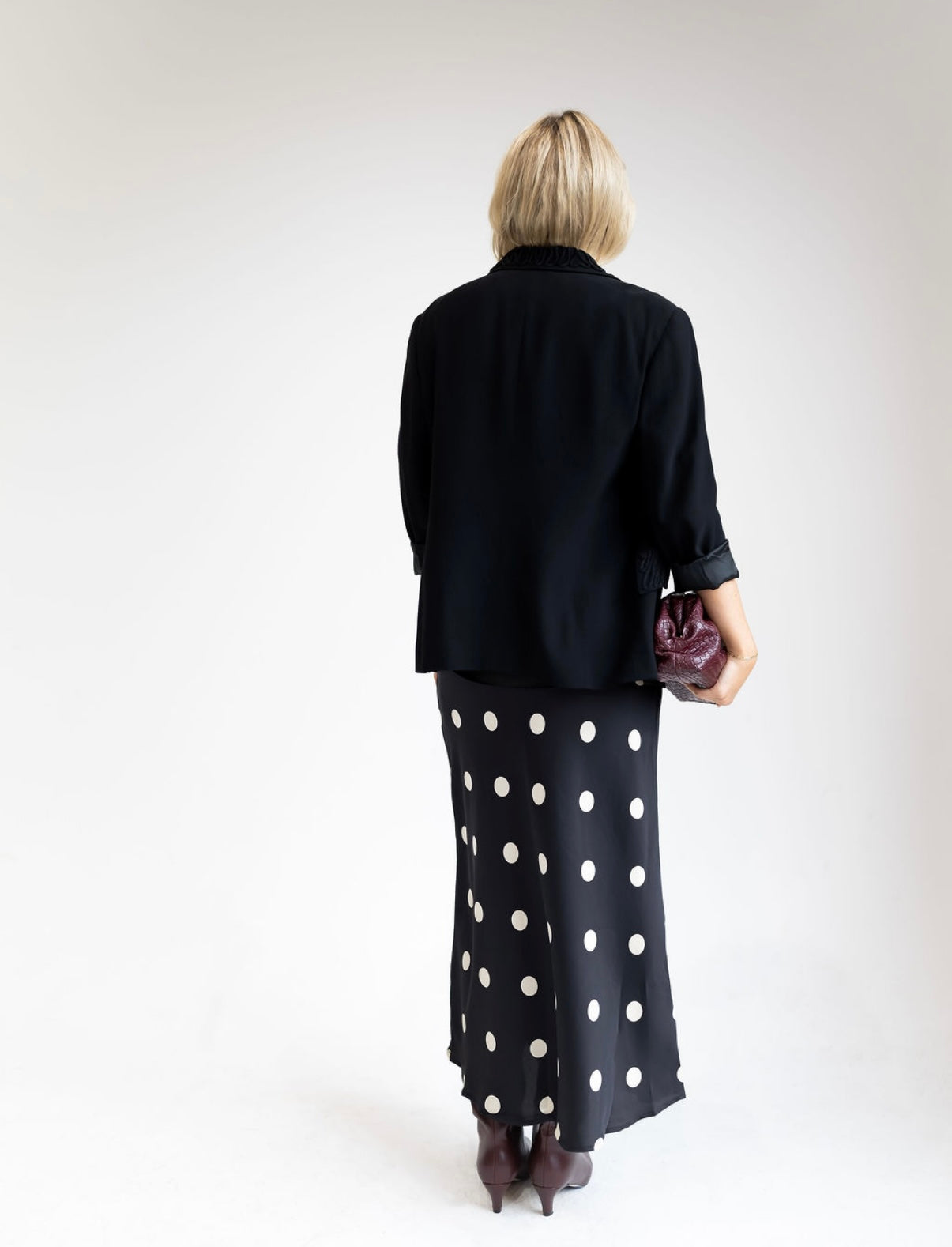 SATIN MIDI SKIRT IN POLKA DOT