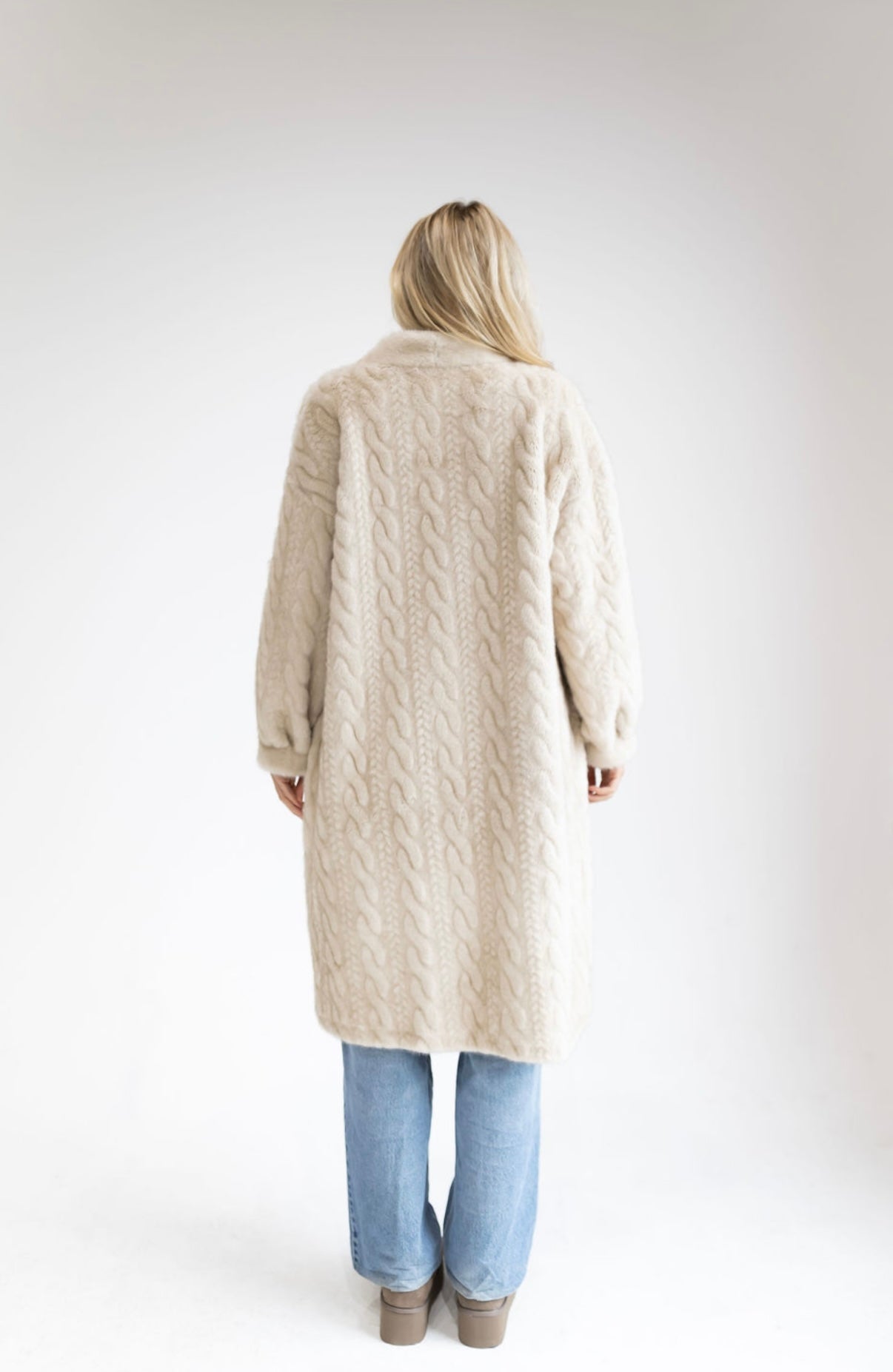 Cable Knit Textured Faux Fur Jacket