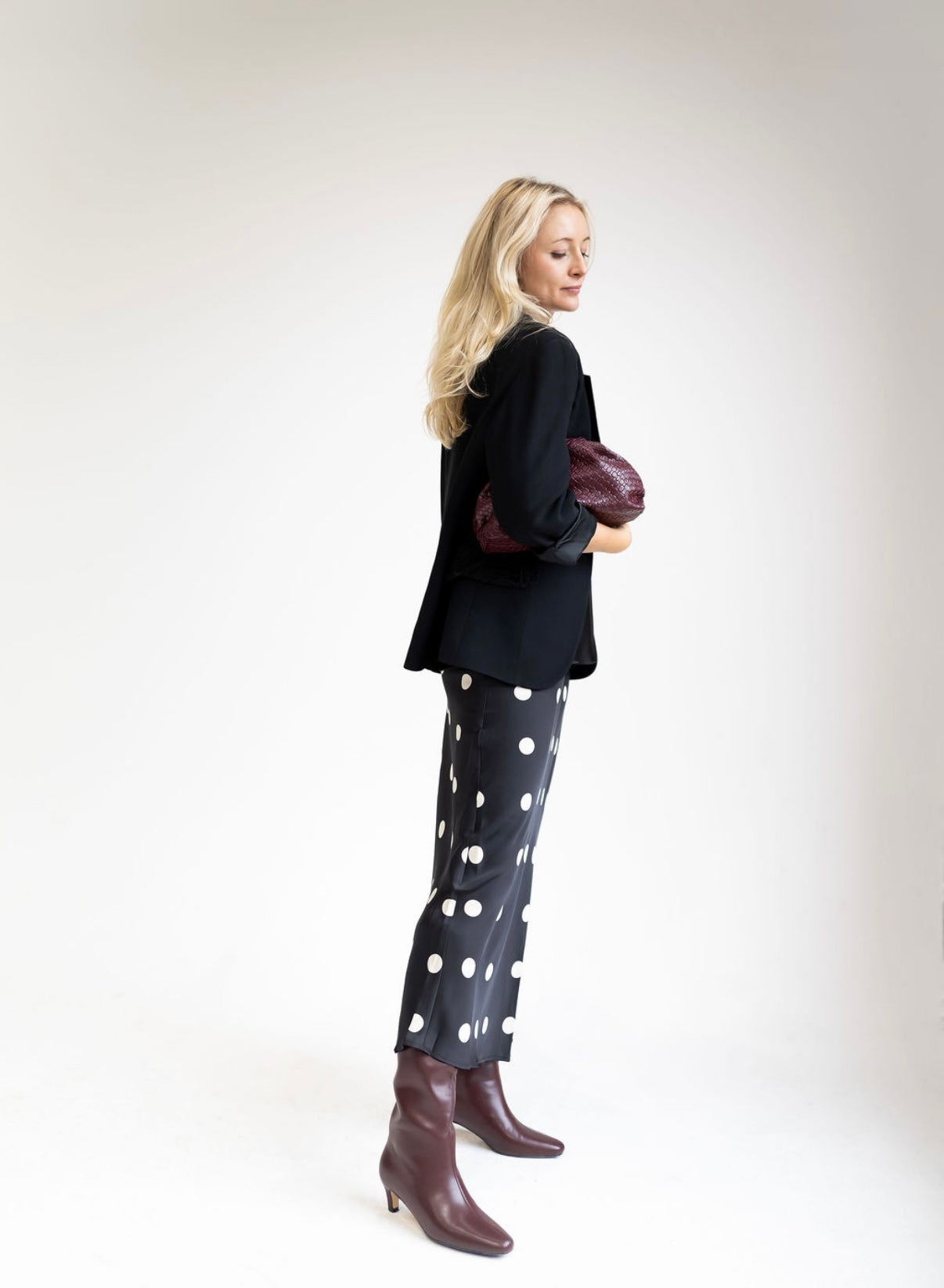 SATIN MIDI SKIRT IN POLKA DOT