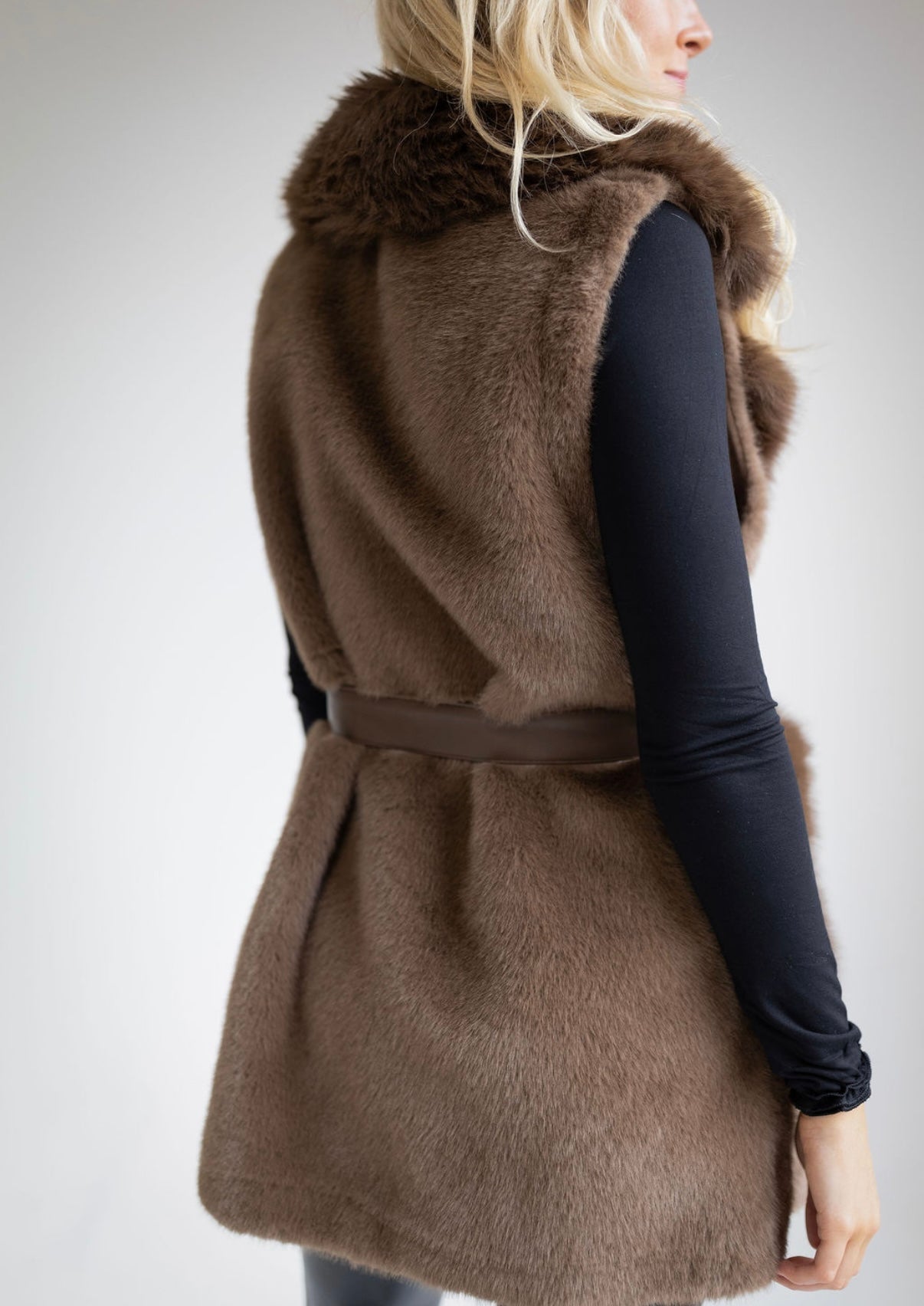 Faux Fur vest with leather belt