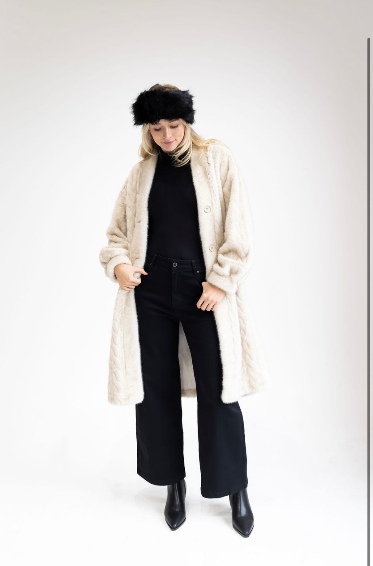 Cable Knit Textured Faux Fur Jacket