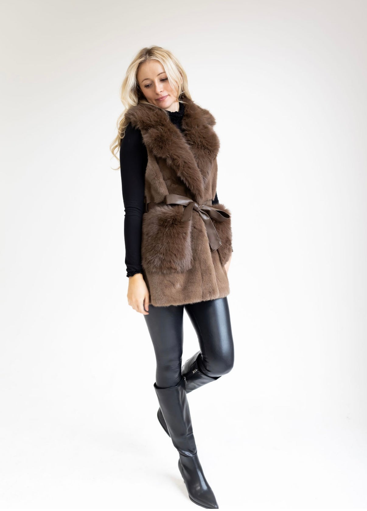 Faux Fur vest with leather belt