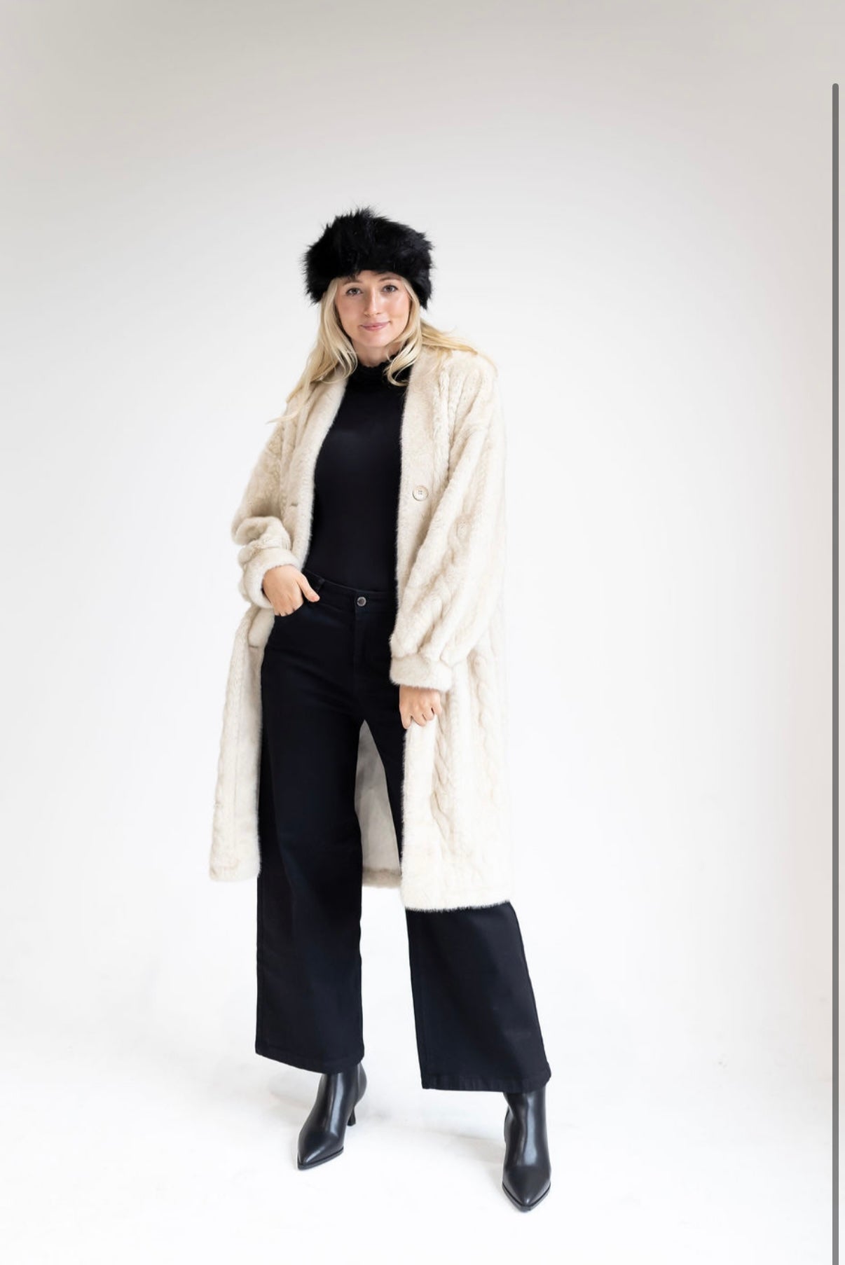 Cable Knit Textured Faux Fur Jacket