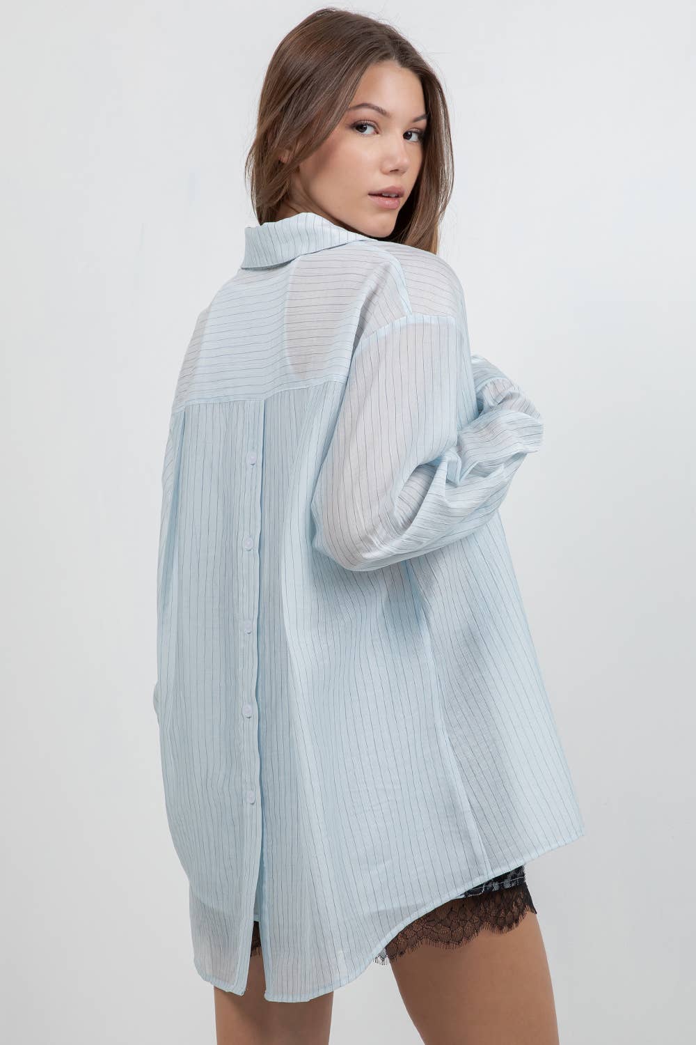 Light blue striped lace contrast short set