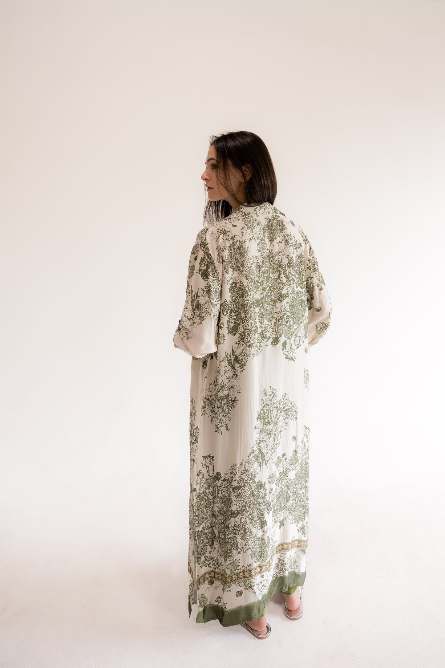 Satin Abstract Print Maxi Dress/ Duster
