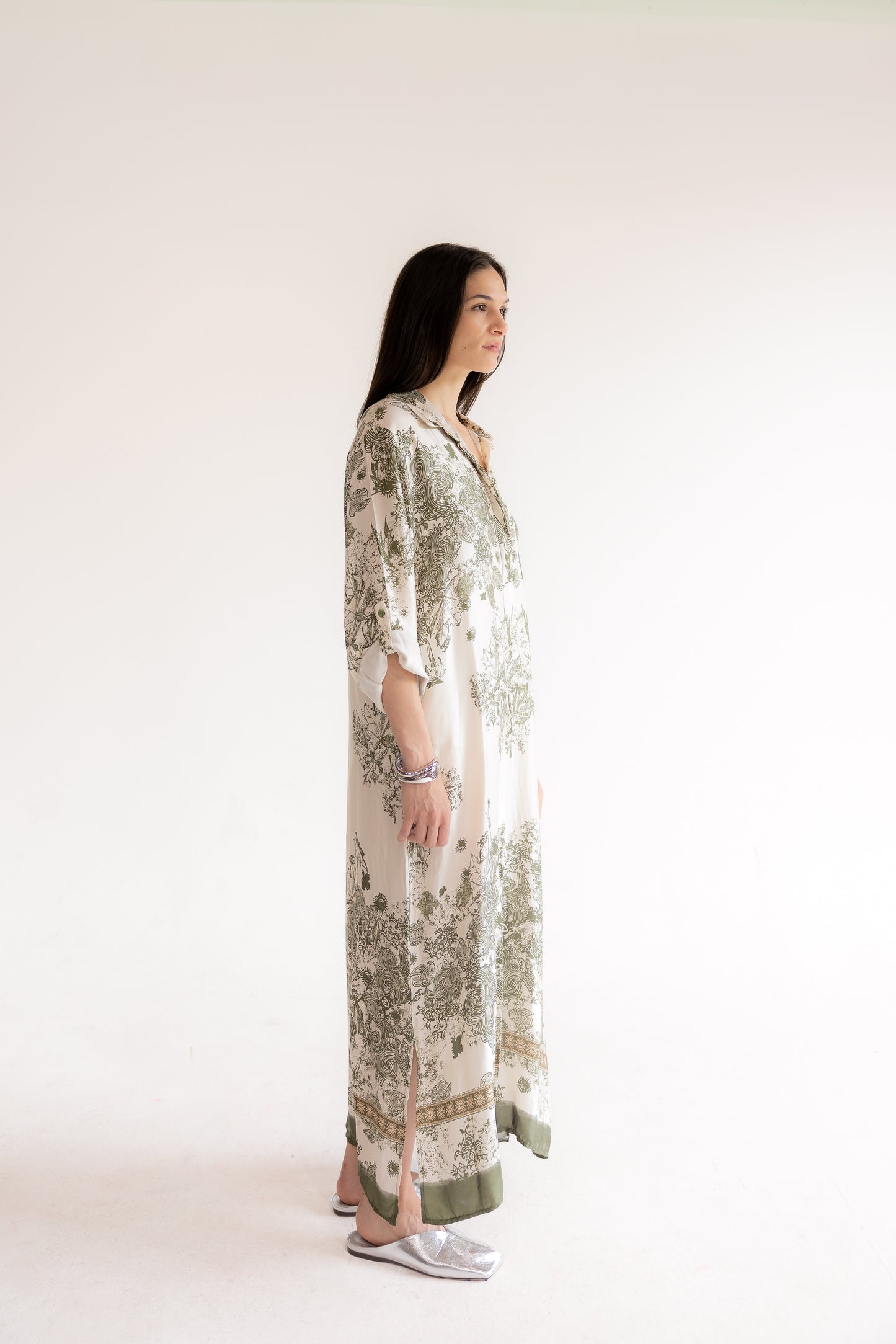 Satin Abstract Print Maxi Dress/ Duster