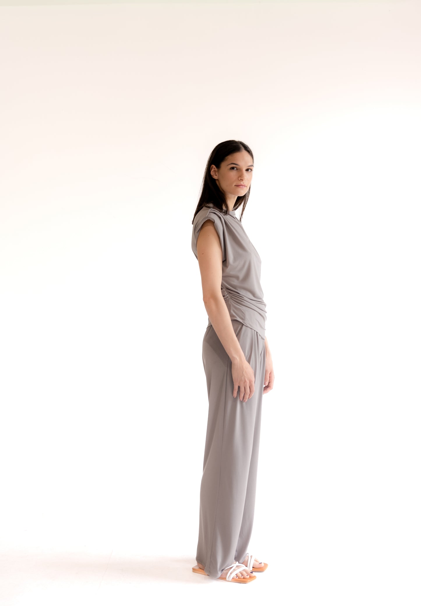 Taupe Asymmetric Top and Pants Set