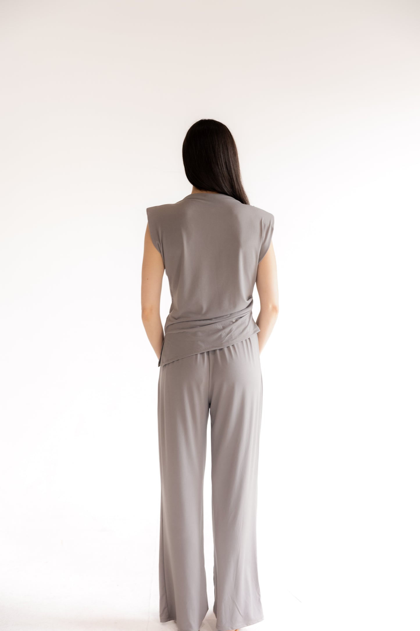 Taupe Asymmetric Top and Pants Set