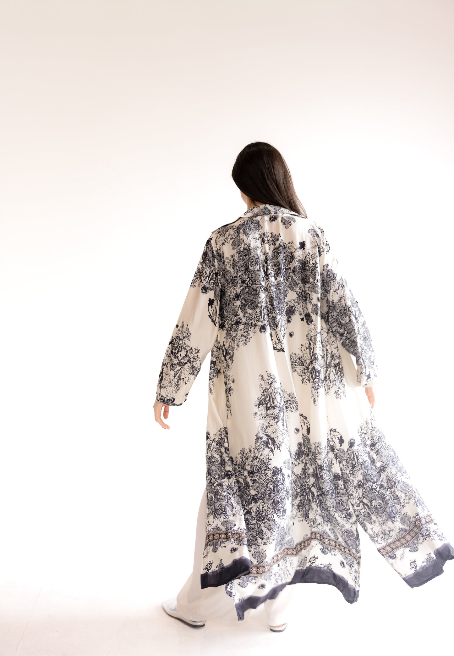 Satin Abstract Print Maxi Dress/ Duster